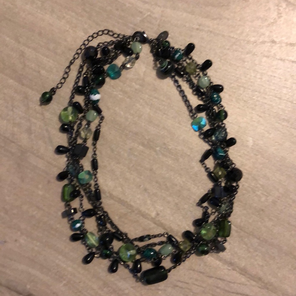 Lia Sophia Black and Green Bead Necklace.